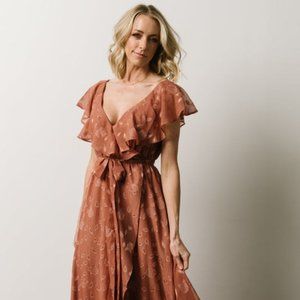 marion Jaquard ruffle Maxi Dress /Rosy Brown